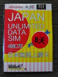 (日本上網卡)(非漫遊卡)DOCOMO 4G「8天無限上網」純日系上網卡