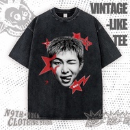 24H SHIP N9THNOVA retro VINTAGE-LIKE T-shirt trendy casual red five-pointed star surrounds