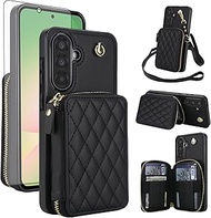 Phone Case for Samsung Galaxy A56 5G Wallet Cell Cover with Tempered Glass Screen Protector Wrist Cr