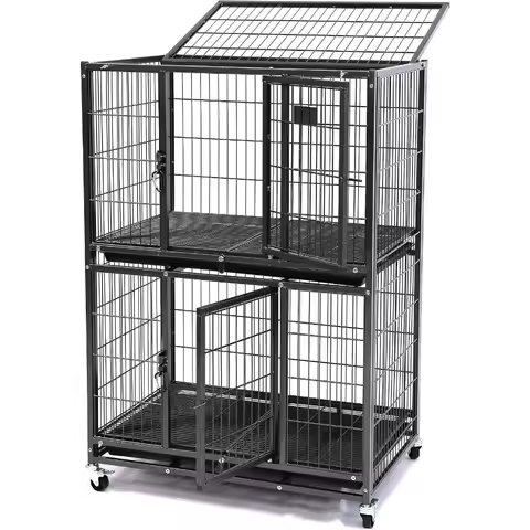 1. Homey Pet 31" Stackable Dog Crate, Heavy Duty with Lockable Wheels, Two Tiers