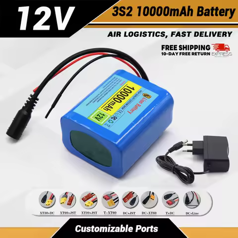 18650 Lithium Battery Pack, 12V 10Ah Rechargeable and Portable, Comes with 12.6V Dedicated Charger, 