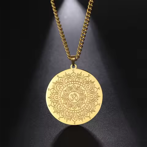 EUEAVAN Buddhist Lotus Flower Om Symbol Pendant Necklace Mandala Hindu Yoga Inspirational Meditation