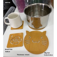 Cat Mouse Design Bamboo Coaster Mat Place Heat Resistant Tikar Pelapik Periuk Cawan Kayu Tahan Panas