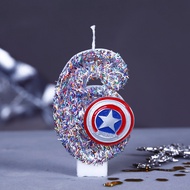 Captain America Number Candles 0-9 | Handmade Birthday Cake Candles | Red Blue Glitter Wax Candles w