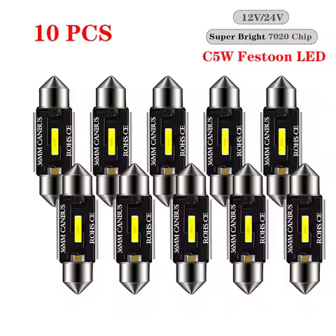 10Pcs C5W LED Bulbs Canbus Festoon-31MM 36MM 39MM 41MM 7020 chip C10W NO ERROR Car Interior Dome Lig