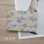 INJOYmall for iPad Air1/5 系列 Smart cover皮革平板保護套 無筆槽 清新藍色亞麻花款