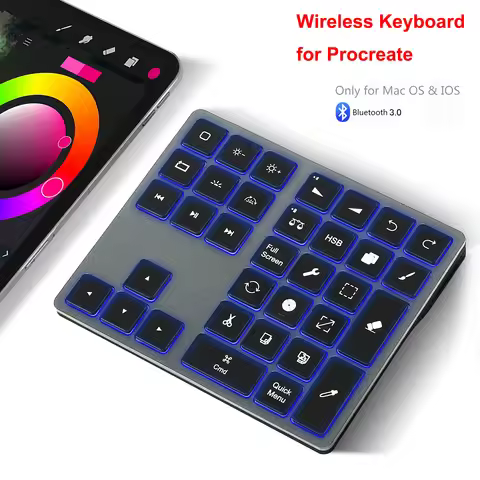 Wireless Shortcut Keyboard for Procreate Portable Rechargeable Bluetooth 3.0 Aluminum Backlight for 
