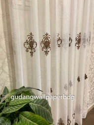 Vitrage Gordyn Vitrase Gorden Bordir Renda Lace Coklat Gold Turki