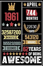 APRIL 62 Years 744 Months 22630 Days Of Being Awesome: 1961 Birthday| Personalized Journal Notebook 
