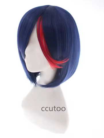 ccutoo 35cm Blue Red Short Straight Game Kill La Kill Synthetic Wig For Halloween Party Cosplay Wig 