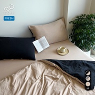 GONI FRESH duvet cover set in Beige Black - Elastic bed sheets 4-25cm high, sizes 1m, 1m2, 1m4, 1m6,