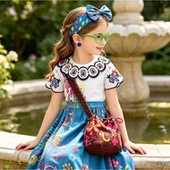 Cartoon Encanto Princess Dress Girls Mirabel Cosplay Costumes with Headband Bag 5Pcs Perform Outfit 