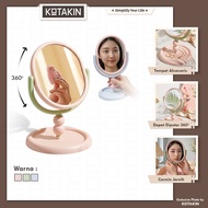 KOTAKIN Cermin Meja Rias Estetik Putar 360 Derajat Standing Make Up Mirror Dengan Tray Organizer