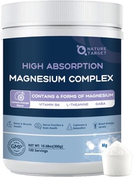 NATURE TARGET Magnesium Powder Supplement with Glycinate, Citrate, Malate, Magnesium Complex with L-
