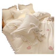 ชุดเตียงเจ้าหญิงมินิมอลฉบับภาษาเกาหลีสี่ชิ้น100เครื่องนอนแผ่นสีขาวผ้าฝ้ายซักชุดผ้านวมสามชิ้น4 Yuli286
