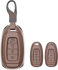 Durable Car Key Fob Cover with Keychain, Leather Sleeve and Metal Case Protector Compatible with Hyu