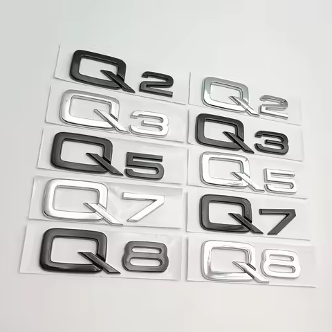 3d ABS Adhesive Chrome Black Car Rear Trunk Number Letters Sticker For Q2 Q3 Q5 Q7 Q8 Logo Emblem Na