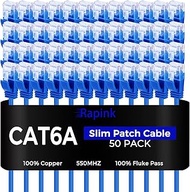 Rapink Patch Cables Cat6a 3ft (50 Pack) Slim, Cat6a Ethernet Patch Cable 10G Support, Snagless Cat 6