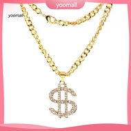 /YO/  Rhinestone US Dollar Money Style Pendant Long Chain Necklace Hip Hop Jewelry