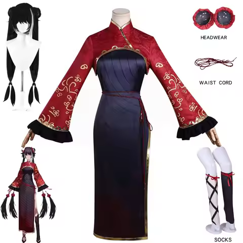 Limbus Company Jia Xichun Cosplay Costume Wig Red Cheongsam Suit Anime Uniforms Halloween Carnival