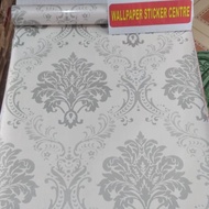 HM69-  batik abu - abu wallpaper sticker dinding motif batik abu silver