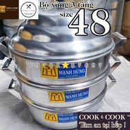 Manh Hung 2 aluminum dumpling and sticky rice steamer set, size 48 cm, 3-layer sticky rice steamer, 