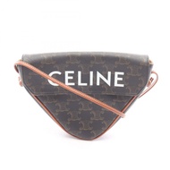 CELINE Triomphe 三角斜背包 195902 帆布 黑色棕色 二手