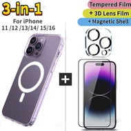 3-in-1 Clear Magnetic Case Cover With Full Tempered Glass Screen Protector Compatible For iPhone 11 