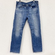 Used Levi's 514 denim pants/jeans, vertically faded, with a mustache pattern, zip fly, indigo, size 