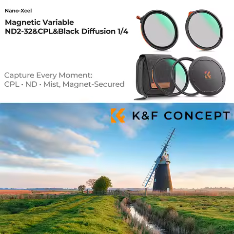K&F CONCEPT Magnetic Filter Kit with CPL ND2-32 Black Mist 1/4 Filter Magnetic Base Ring Lens Cap fo