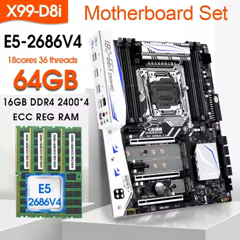 X99 D8I motherboard LGA 2011-3 kit Xeon E5 2686 V4 CPU 64GB(4*16GB) 2400MHz DDR4 RAM Support E5 V3V4