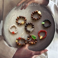 Vintage Multi-Design Beaded Ring | Agate Sandalwood Natural Stone Jewelry