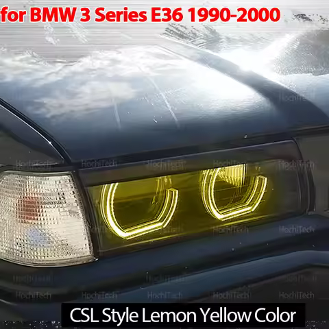 For BMW 3 Series E36 1990-2000 Super Bright CS CSL Style Lemon Yellow Ring Angel Eyes LED Tuning Hea