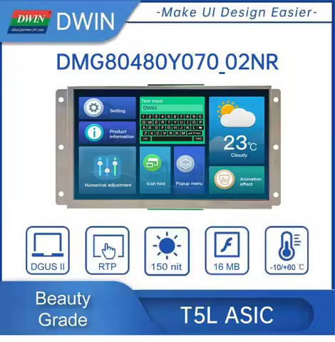DWIN 7 Inch 800x480 TFT LCD HMI Display Module TN TTL/RS232 Resistive Touch Pane For Arduino DMG8048