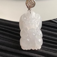 免費開光 天然緬甸玉翡翠 冰種白翡 招財貔貅項鍊 飛天貔貅