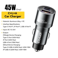 Essager PD 45W Car Charger Type-C+L+A Ports Smart Reverse Charging 27W Fast Charging Safe Protection