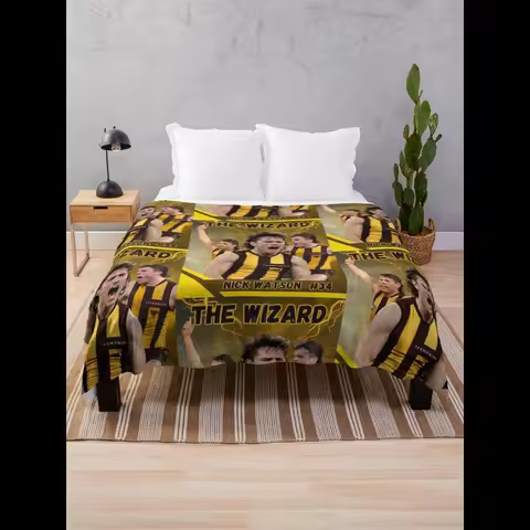 Nick Watson The Wizard Hawthorn Hawks AFL Football Throw Blanket Soft Cozy Fleece for Couch or Bed P