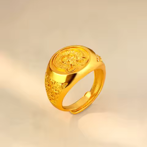 Luxury 24K 9999 Pure Gold real gold Women's Oval Ring Adjustable Size