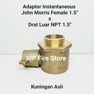 JOHN MORRIS INSTANTANEOUS FEMALE ADAPTOR 1.5 in x NPT OUTER THREAD 1.5 in TYPE 1 SINGLE BRASS EAR