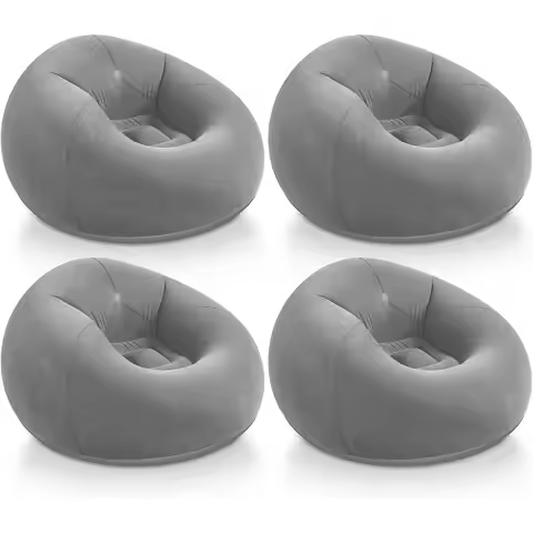 Portable Outdoor Inflatable Bean Bag Chairs, Lazy Sofa for Camping, 4-Piece Set, Gray