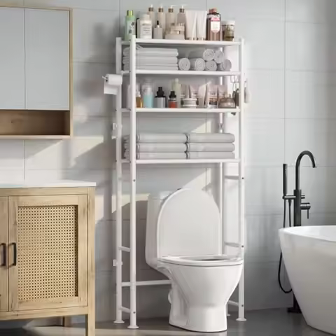 4-Tier Over The Toilet Storage Cabinet Space Saver Over Toilet Bathroom Organizer and Storage Metal 