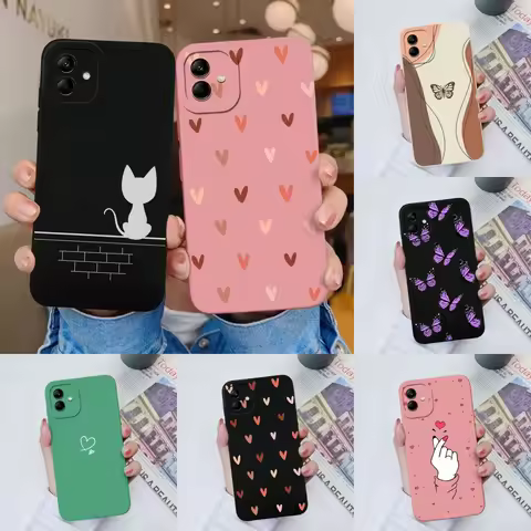 For Samsung Galaxy A04 A04E A04S Phone Case Cat Camera Protection Liquid Silicone Back Cover For Sam