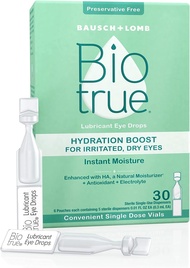Biotrue Hydration Boost Eye Drops for Irritated, Dry Eyes in Single Dose Vials from Bausch + Lomb, Instant Moisture, Preservative Free, pH Balanced, Naturally Inspired, Pack of 30 Vials Hydration Boost Eye Drops Single Dose 30ct.
