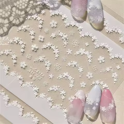 White Red Flower Nail Art Stickers Rhinestone Pearl Gold Bead Daisy Rose Camellia Jasmine Lily Peony