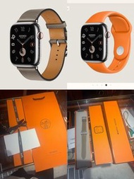 香港現貨 Hermes apple watch S9 蘋果智能手錶/運動手錶，45mm➕銀盤➕大象灰皮帶/硅膠/環保錶帶 香港專門店購買，有正單