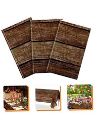 1塊深棕色木紋桌布,適用於矩形用餐桌,復古田園風格塑膠桌布,西部穀倉主題生日婚禮,防塵家用材料,派對用品,派對桌布,美容院裝飾