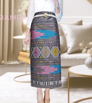 PTT ผ้าไหมกาฬสินธิ์ุ ลายน้ำไหล ผ้าถุงอัดกาว ผ้าฝ้ายแกมไหม ใส่ได้เอว 24-40 นิ้ว ผ้าทอทั้งผืน ผ้าฝ้ายก