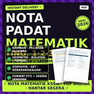 [INSTANT DELIVERY] Nota Padat Matematik Tingkatan 1-3 KSSM 2026 + Latihan PT3 & Jawapan | Pelajar Se
