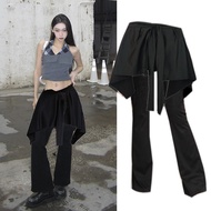 2 Pcs Plus Size Bootcut Skirt Pants Stretchable Women Korean Fashion Flare Pants With Skirts Casual 