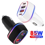 85W PD Fast Charging Car Charger PD30W QC3.0 Type C USB Adapter 4 Ports Car Phone Charger for Mobile